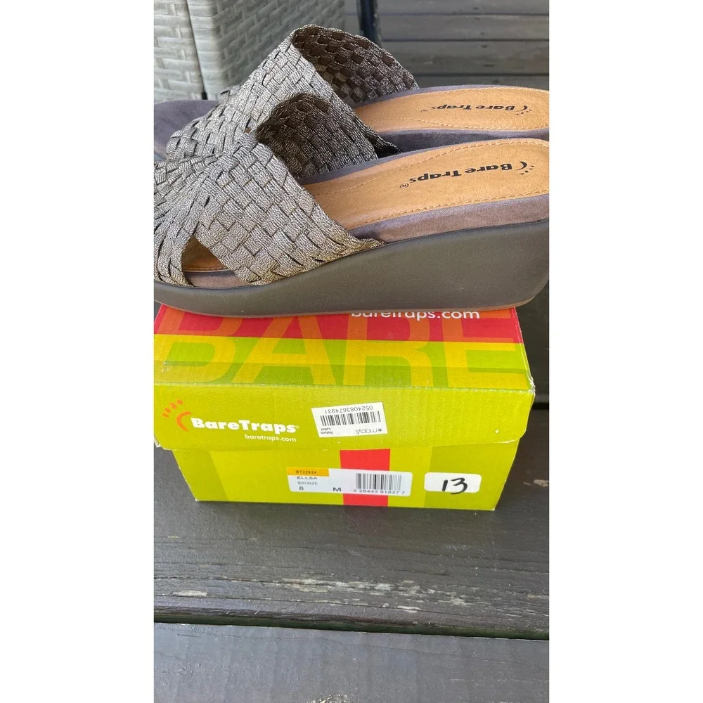 BareTraps Ellsa Bronze Woven‎ Wedge Sandals Womens 8 Metallic Slip On Mules